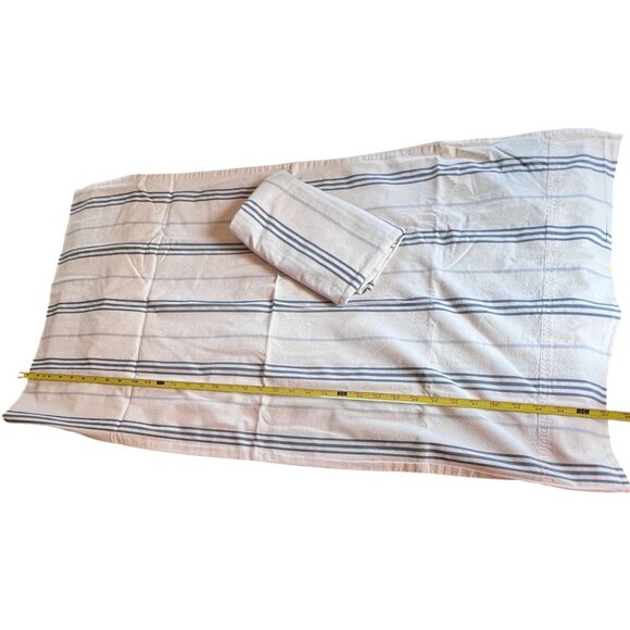 RARE VTG Ralph Lauren King Pillowcases Set (2) Flax with Blue Variegated Stripes - Picture 6 of 11